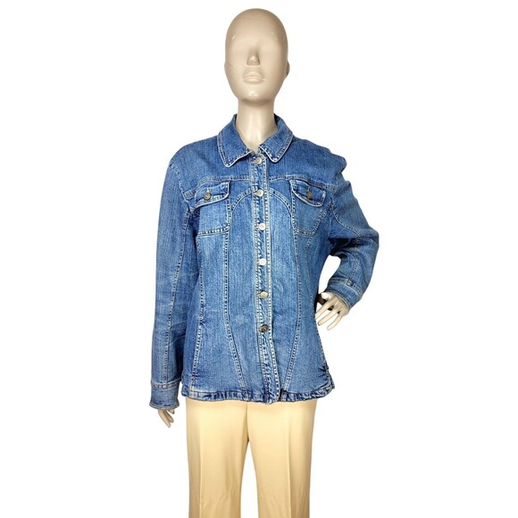 Vintage 90s Y2K Blue Rhinestone Button Denim Trucker Jean Shacket Plus Size 2X - Picture 4 of 10